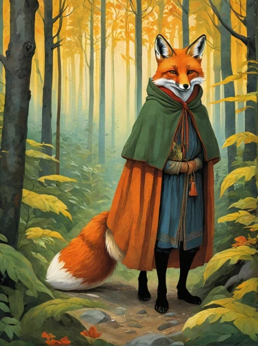 little fox,a fox,child fox,garden-fox tail,fox,robin hood,fox in the rain,red fox,forest animal,adorable fox,fox hunting,cute fox,redfox,imperial coat,red riding hood,cloak,orange robes,little red riding hood,the wanderer,summer coat,Illustration,Retro,Retro 20