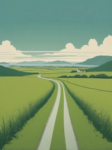 the road,rolling hills,road,open road,green fields,country road,rural landscape,travel poster,crossroad,long road,roads,mountain road,road to nowhere,winding roads,winding road,green landscape,farmland,south downs,the road to the sea,exmoor,Illustration,Japanese style,Japanese Style 08