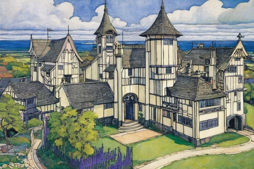 fairy tale castle,knight's castle,disney castle,château,medieval castle,fairytale castle,chateau,medieval architecture,braque du bourbonnais,medieval,tudor,studio ghibli,royal castle of amboise,castleguard,north american fraternity and sorority housing,knight village,art nouveau,bach knights castle,castle of the corvin,castle,Illustration,Retro,Retro 05