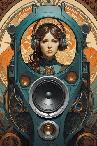 audiophile,gramophone,transistor,phonograph,vinyl player,the gramophone,gramophone record,music player,music system,the phonograph,loudspeaker,phonograph record,stereophonic sound,disk jockey,steampunk,boombox,audio player,sound system,disc jockey,horn loudspeaker,Illustration,Retro,Retro 03