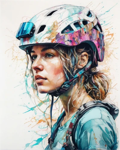 bicycle helmet,woman bicycle,artistic cycling,helmet,climbing helmet,girl with a wheel,helmets,cycle sport,motorcycle helmet,safety helmet,cyclist,cycling,sport climbing helmets,bike pop art,casque,bicycle,bike colors,bicycling,climbing helmets,motorcycle racer,Illustration,Paper based,Paper Based 13