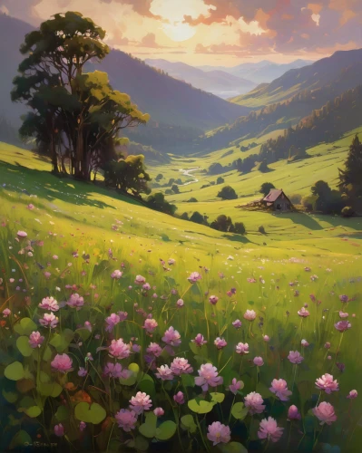 meadow landscape,meadow in pastel,mountain meadow,summer meadow,blooming field,salt meadow landscape,spring meadow,green meadow,flowering meadow,meadow,landscape background,clover meadow,alpine meadow,spring morning,meadows,flower meadow,field of flowers,lilies of the valley,flower field,springtime background,Conceptual Art,Fantasy,Fantasy 18