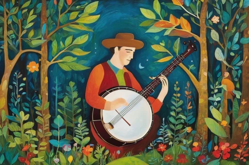 charango,cavaquinho,banjo player,folk music,musicians,woman playing,musician,pandero jarocho,folk instrument,bouzouki,serenade,mandolin,banjo guitar,itinerant musician,mariachi,khokhloma painting,string instrument,stringed instrument,banjo uke,music instruments,Art,Artistic Painting,Artistic Painting 33