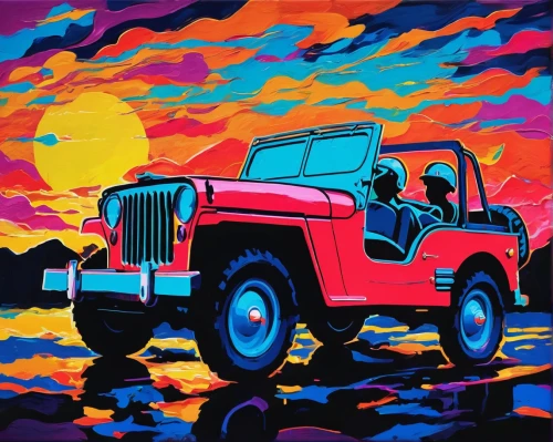 jeep cj,jeep wrangler,jeep,willys-overland jeepster,jeep gladiator rubicon,wrangler,jeep rubicon,jeep dj,jeep honcho,jeeps,cool pop art,jeep gladiator,modern pop art,willys jeep,pop art colors,pop art style,80s,pop art,retro vehicle,willys jeep truck,Art,Artistic Painting,Artistic Painting 42