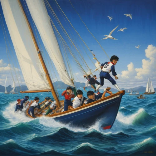 regatta,sailors,seafaring,sea sailing ship,sailing,full-rigged ship,yacht racing,inflation of sail,sailing saw,sea scouts,windjammer,sail,sailing-boat,nautical children,the people in the sea,migration,sailing ship,migratory,sailing ships,sloop-of-war,Illustration,Realistic Fantasy,Realistic Fantasy 08