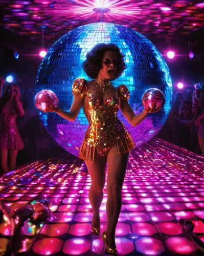 disco,disco ball,prism ball,mirror ball,neon carnival brasil,discobole,samba deluxe,fabulous,chaka,vegas,solo entertainer,serving,go-go dancing,prismatic,bjork,the ball,burlesque,neo-burlesque,afroamerican,nightclub,Illustration,Realistic Fantasy,Realistic Fantasy 38