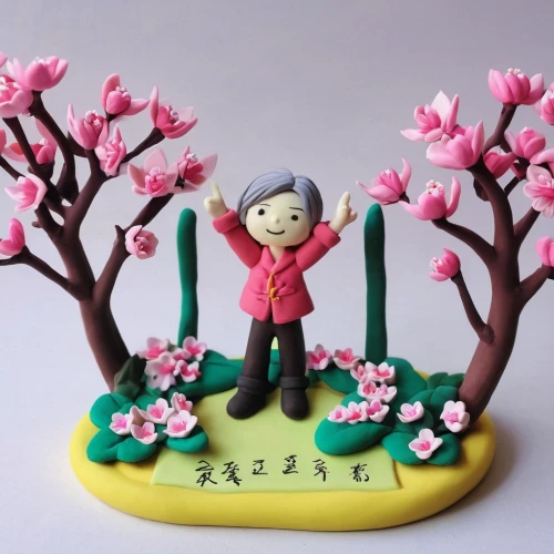clay animation,cartoon flowers,3d figure,miniature figure,plum blossoms,handmade doll,spring greeting,clay doll,apricot blossom,miniature figures,blossoming apple tree,plum blossom,girl in flowers,blooming tree,blossom tree,chinese rose marshmallow,peach blossom,girl picking flowers,garden decoration,spring flowering,Unique,3D,Clay