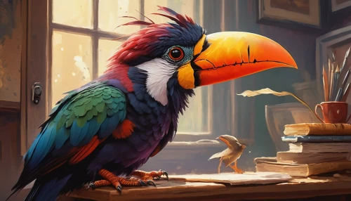 caique,macaw hyacinth,bird painting,blue and gold macaw,toco toucan,guacamaya,light red macaw,toucan,macaw,scarlet macaw,parrot,yellow macaw,blue and yellow macaw,bird illustration,perched toucan,blue macaw,brown back-toucan,beautiful macaw,parrots,conure,Conceptual Art,Oil color,Oil Color 09