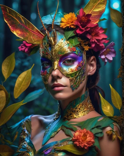 faerie,faery,masquerade,dryad,fairy peacock,fantasy portrait,flower fairy,fae,garden fairy,fairy queen,venetian mask,fantasy art,poison ivy,bodypainting,forest animal,flora,3d fantasy,beauty mask,body painting,face paint,Photography,Artistic Photography,Artistic Photography 08