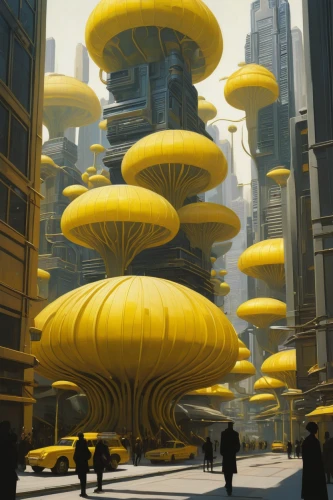 the hive,bee-dome,futuristic landscape,futuristic architecture,apiarium,colony,hive,yellow mushroom,hub,metropolis,bee hive,dystopian,futuristic,mushroom landscape,fantasy city,sci-fi,sci - fi,futuristic art museum,scifi,panopticon,Conceptual Art,Daily,Daily 08