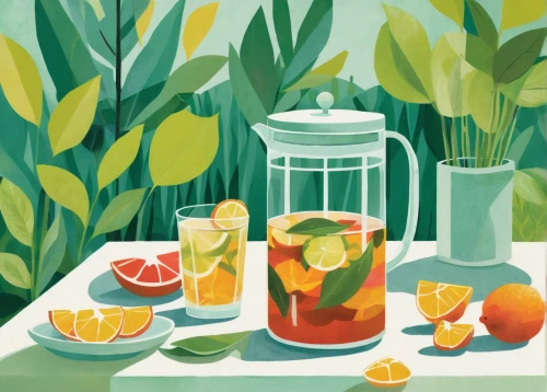 fruit tea,summer still-life,summer foods,iced tea,coffee tea illustration,tropical drink,lemon tea,planter's punch,fresh orange juice,citrus food,watercolor tea,tea still life with melon,lemon background,summer fruit,fruit juice,grapefruit juice,ice lemon tea,spritz,orange tree,lemon  lime and bitters,Illustration,Vector,Vector 08