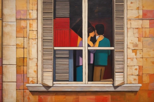 window with shutters,art deco frame,young couple,sicily window,the annunciation,french windows,the window,bedroom window,dialogue window,art deco,shutters,mondrian,art deco woman,window,wooden windows,two people,rear window,framing square,window panes,italian painter,Art,Artistic Painting,Artistic Painting 29
