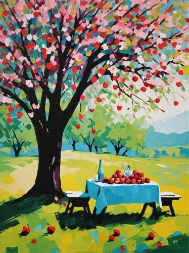 cart of apples,fruit tree,cherry tree,cherry trees,blossoming apple tree,apple trees,apple tree,still life of spring,flower painting,girl picking apples,orchard,fruit trees,basket of apples,orchards,watermelon painting,peach tree,summer still-life,apple orchard,apple harvest,fruit stand,Art,Artistic Painting,Artistic Painting 42