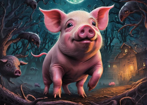 pig,swine,suckling pig,domestic pig,lucky pig,game illustration,kawaii pig,piggy,porker,halloween illustration,piglet,bay of pigs,halloween poster,pig's trotters,inner pig dog,pig roast,wild boar,hog,head cheese,game art,Illustration,Realistic Fantasy,Realistic Fantasy 47