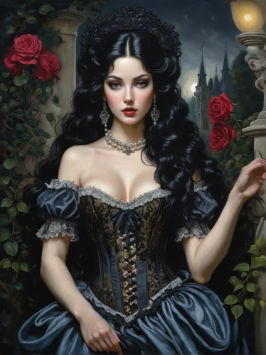 gothic portrait,gothic woman,victorian lady,queen of hearts,gothic fashion,fantasy art,black rose,fantasy portrait,romantic portrait,lady of the night,fantasy picture,scent of roses,black rose hip,gothic style,queen of the night,fairy tale character,fantasy woman,secret garden of venus,romantic rose,way of the roses,Art,Classical Oil Painting,Classical Oil Painting 01