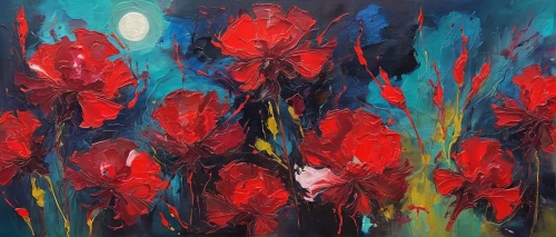 red flowers,red tulips,red poppies,cluster-lilies,torch lilies,abstract flowers,red anemones,palm lilies,kahila garland-lily,coral bells,red blooms,sea carnations,lillies,lilies,falling flowers,tulips,deep coral,red orange flowers,poppies,wild tulips,Conceptual Art,Oil color,Oil Color 20