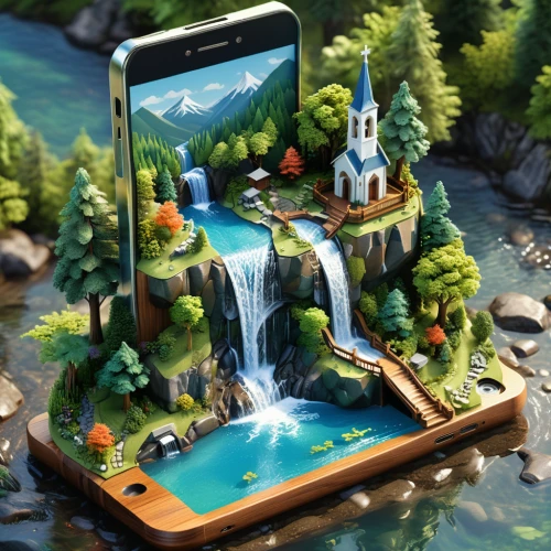 3d fantasy,fantasy landscape,wishing well,mountain spring,3d mockup,underwater playground,virtual landscape,underwater oasis,futuristic landscape,fairy village,mobile sundial,diamond lagoon,fantasy picture,landscape background,springboard,fairy world,waterfall,fantasy world,wasserfall,a small waterfall,Unique,3D,Isometric