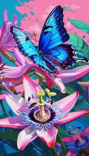 ulysses butterfly,fairy world,butterfly background,pink butterfly,psychedelic art,butterfly swimming,aurora butterfly,blue passion flower butterflies,butterflies,flower nectar,butterfly floral,hesperia (butterfly),rainbow butterflies,cupido (butterfly),dragonflies and damseflies,pollinate,flutter,passion butterfly,butterfly effect,surrealism,Conceptual Art,Daily,Daily 21