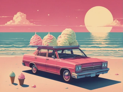 ice cream van,ice cream icons,retro background,station wagon-station wagon,snowcone,pink beach,retro vehicle,pink car,desert,3d car wallpaper,ice cream stand,pink ice cream,dream beach,retro car,ice cream shop,retro automobile,snow cone,seaside,ice-cream,cones-milk star,Conceptual Art,Fantasy,Fantasy 32