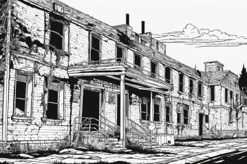 ghost town,row houses,derelict,abandoned places,dilapidated building,abandoned place,abandoned building,abandoned house,dilapidated,tenement,destroyed houses,abandoned,old houses,slums,row of houses,townhouses,old buildings,luxury decay,lost place,old home,Illustration,Children,Children 05