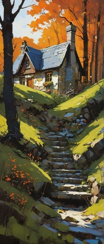 fall landscape,autumn landscape,cottage,rural landscape,summer cottage,home landscape,autumn idyll,one autumn afternoon,autumn camper,house in mountains,autumn morning,robert duncanson,in the autumn,the autumn,farm landscape,house in the mountains,cottages,autumn scenery,autumn light,autumn day,Conceptual Art,Sci-Fi,Sci-Fi 01