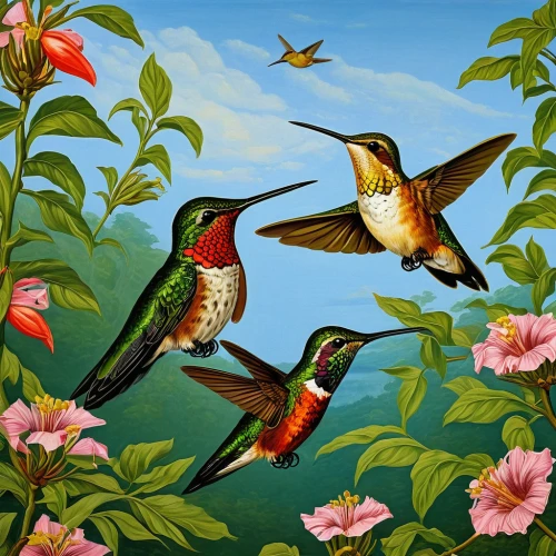 hummingbirds,humming bird pair,cuba-hummingbird,humming birds,tropical birds,flower and bird illustration,bird hummingbird,hummingbird,ruby-throated hummingbird,calliope hummingbird,annas hummingbird,bird painting,ruby throated hummingbird,hummingbird large,tropical bird climber,songbirds,rofous hummingbird,allens hummingbird,humming bird,birds on a branch,Art,Classical Oil Painting,Classical Oil Painting 43