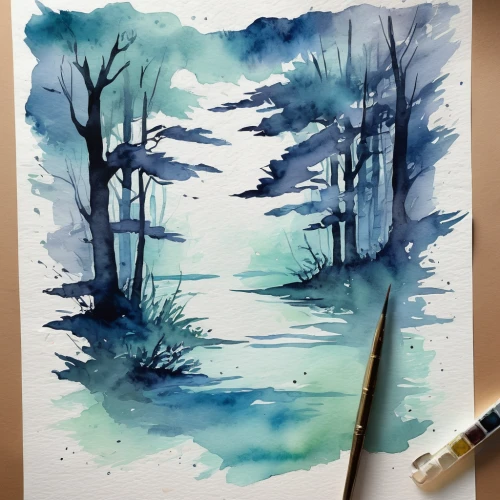 watercolor background,watercolor blue,watercolor tree,winter forest,watercolor,small landscape,forest landscape,foggy forest,watercolor paper,forests,a small lake,blue painting,watercolors,watercolor sketch,forest background,a small waterfall,watercolor painting,watercolor paint,water colors,haunted forest,Illustration,Paper based,Paper Based 25