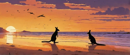 animal silhouettes,fishermen,sunset beach,silhouette art,beach landscape,sunrise beach,surfers,mermaid silhouette,sea birds,sun salutation,couple silhouette,crested terns,golden sands,sunset,loving couple sunrise,beach scenery,surf fishing,people on beach,daybreak,coast sunset,Illustration,Children,Children 04