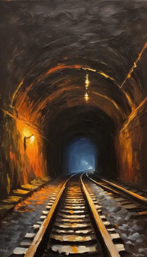railway tunnel,train tunnel,lötschberg tunnel,tunnel,canal tunnel,railroad,red canyon tunnel,railroad track,underground,underground cables,railway track,train track,wall tunnel,coal mining,railway line,rail way,railtrack,railroad line,oil painting on canvas,railway,Conceptual Art,Oil color,Oil Color 22