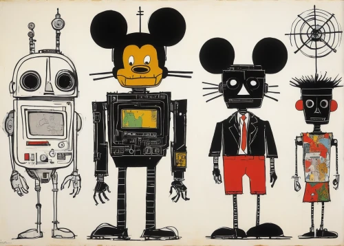 robots,tin toys,machines,robotic,robotics,metal toys,vector people,retro cartoon people,droids,traffic signals,robot icon,japanese icons,robot,devices,vintage toys,endoskeleton,anthropomorphized,cybernetics,mickey mause,characters,Art,Artistic Painting,Artistic Painting 51