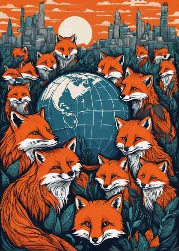 fox stacked animals,foxes,fox hunting,firefox,mozilla,fox,animal migration,vulpes vulpes,extinction rebellion,redfox,extinction,orange,wolves,travel poster,animal icons,the world,colony,animal world,a fox,red fox,Illustration,Black and White,Black and White 15