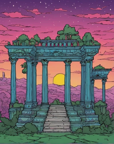 temples,ruins,mausoleum ruins,necropolis,the ruins of the,artemis temple,pillars,meteora,pompeii,dusk background,acropolis,ancient city,temple fade,backgrounds,marble palace,dusk,free land-rose,paradiso,ruin,cartoon video game background,Illustration,Children,Children 06