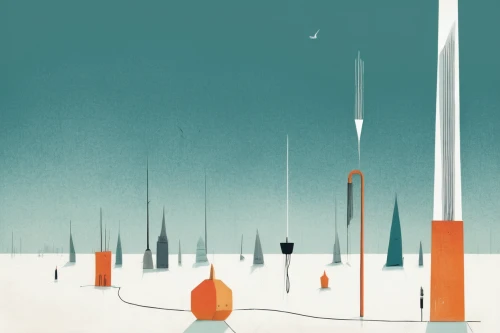 radio masts,masts,pylons,sailing boats,fields of wind turbines,wind finder,industrial landscape,light posts,wooden poles,sailboats,telephone poles,wind chimes,telecommunications masts,transistor,rows of planes,cell tower,antennas,spheres,futuristic landscape,cellular tower,Illustration,Vector,Vector 08