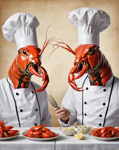 crustaceans,lobsters,crayfish party,river prawns,garlic crayfish,giant river prawns,oil braised crayfish,lobster thermidor,dungeness crab,homarus,chefs,freshwater prawns,shellfish,north sea crabs,crayfish,crabs,chef hats,culinary art,crustacean,lobster,Art,Classical Oil Painting,Classical Oil Painting 02