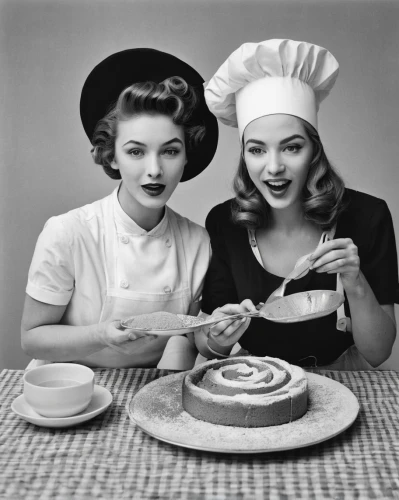 vintage 1950s,vintage dishes,vintage girls,cake decorating,cake stand,vintage women,1940 women,woman holding pie,pastry chef,cuisine classique,retro women,vintage china,whipping cream,food and cooking,50's style,cake decorating supply,chefs,cookware and bakeware,bundt cake,cookery,Photography,Black and white photography,Black and White Photography 09