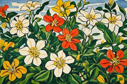 illustration of the flowers,flowers png,wild tulips,flower painting,david bates,spring flowers,lilies of the valley,flower illustration,tulips,flowers pattern,khokhloma painting,tulipa,floral composition,summer flowers,retro flowers,lillies,flowers in may,may flowers,orange flowers,blanket of flowers,Art,Artistic Painting,Artistic Painting 39