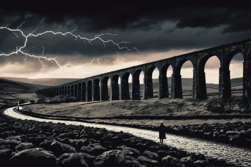 ribblehead viaduct,sweeping viaduct,viaduct,devil's bridge,chmarossky viaduct,railway bridge,concrete bridge,whernside,hangman's bridge,cantilever bridge,arches raven,peak district,road to nowhere,disused trains,yorkshire,photo manipulation,raven at arches,photomanipulation,scotland,hogwarts express,Illustration,Vector,Vector 21