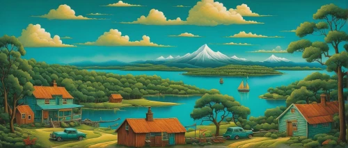 home landscape,mountain scene,an island far away landscape,mountain village,mountain settlement,mushroom landscape,aurora village,landscape background,escher village,archipelago,khokhloma painting,mountainous landscape,cottage,motif,mountain landscape,landscape,high landscape,islands,campground,cottages,Conceptual Art,Daily,Daily 33