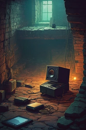 barebone computer,game illustration,computer room,computer,computer addiction,dungeon,computer workstation,cellar,abandoned room,music chest,computer desk,computer game,game art,computer art,computers,computer system,music background,basement,desktop computer,cyberpunk,Conceptual Art,Daily,Daily 20