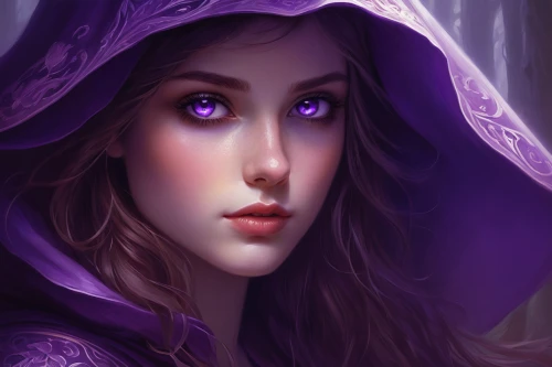 veil purple,la violetta,violet eyes,sorceress,purple,violet,fantasy portrait,violet head elf,purple background,purple wallpaper,red-purple,purple skin,mystical portrait of a girl,lavendar,violet colour,fantasy art,hooded,the enchantress,dark purple,purple rose,Conceptual Art,Fantasy,Fantasy 28