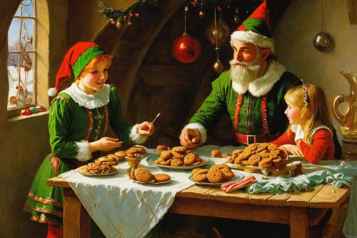 christmas scene,to collect chestnuts,christbaumkugeln,gingerbread maker,children's christmas,lebkuchen,saint nicholas' day,santa and girl,weihnachtstee,carol singers,the occasion of christmas,christmas sweets,christmas motif,vintage christmas,christmas candies,elves,roasted chestnuts,christmas pastries,santa clauses,st claus,Art,Classical Oil Painting,Classical Oil Painting 42