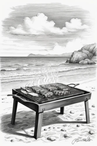 barbecue,bbq,barbeque,barbecue area,filipino barbecue,barbecue grill,barbeque grill,salt-grilled,yakitori,grilling,outdoor cooking,arrosticini,outdoor grill,summer bbq,pork barbecue,grilled food,firepit,smoked fish,rotisserie,yakiniku,Illustration,Black and White,Black and White 30