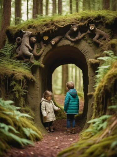 happy children playing in the forest,fairy door,crooked forest,fairy house,enchanted forest,fairy village,wood doghouse,diorama,fairy forest,inner child,hobbit,forest walk,hobbiton,vancouver island,fairytale forest,children's fairy tale,forest chapel,girl and boy outdoor,forest floor,conceptual photography,Photography,Documentary Photography,Documentary Photography 01