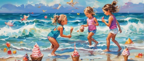 summer beach umbrellas,oil painting,oil painting on canvas,beach goers,art painting,sea beach-marigold,swimming people,people on beach,carol colman,beach chairs,beach umbrella,sea water splash,sea birds,young swimmers,kites,mermaids,mermaid background,glass painting,painting technique,beach background,Illustration,Paper based,Paper Based 04