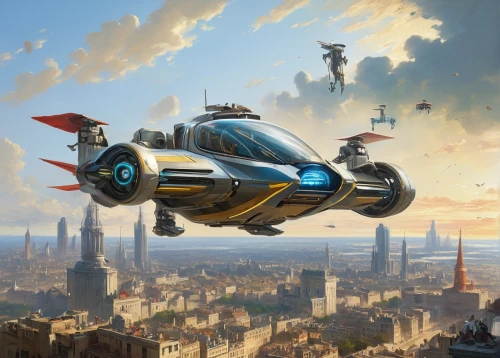 flying machine,sci fiction illustration,futuristic car,air ship,hover flying,kryptarum-the bumble bee,rocket-powered aircraft,gyroplane,air transport,airship,hover,flying objects,kite buggy,airships,fleet and transportation,audi e-tron,valerian,mclaren automotive,skycraper,space glider,Art,Classical Oil Painting,Classical Oil Painting 08
