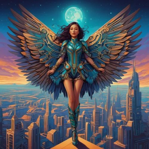 birds of prey-night,business angel,archangel,phoenix,sci fiction illustration,fantasy woman,zodiac sign libra,harpy,goddess of justice,fantasy art,the archangel,birds of prey,winged heart,thunderbird,libra,sphinx,garuda,gatekeeper (butterfly),horoscope libra,angelology,Illustration,Realistic Fantasy,Realistic Fantasy 45