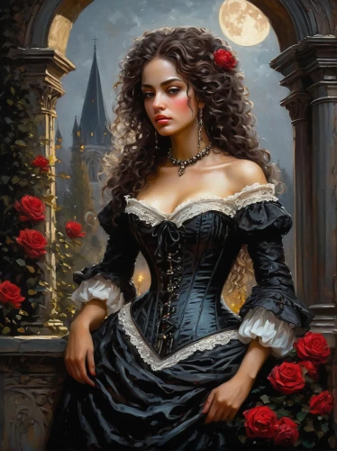 gothic portrait,victorian lady,fantasy portrait,romantic portrait,queen of hearts,rosa,fantasy art,gothic woman,fantasy picture,romantic rose,way of the roses,mystical portrait of a girl,red rose,fantasy woman,guelder rose,with roses,rosa bonita,the sleeping rose,rosa ' amber cover,red roses,Conceptual Art,Oil color,Oil Color 06