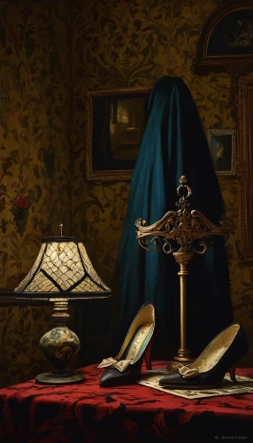 still-life,still life,the gramophone,blue lamp,oil lamp,golden candlestick,antiquariat,still life elegant,achille's heel,still life photography,gramophone,meticulous painting,master lamp,lampshades,vanitas,bedside lamp,gilding,lampshade,lacquer,four-poster,Art,Classical Oil Painting,Classical Oil Painting 07