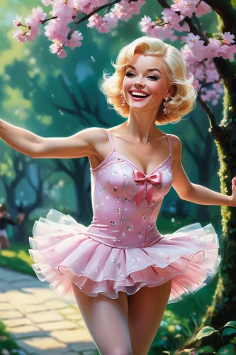 rosa ' the fairy,rosa 'the fairy,marilyn monroe,pink magnolia,japanese sakura background,spring background,marylyn monroe - female,springtime background,marylin monroe,spring blossom,ballerina in the woods,flower fairy,fairy tale character,magnolia blossom,fairy,fantasy picture,pink lady,cheery-blossom,cherry blossom,faerie,Conceptual Art,Oil color,Oil Color 04