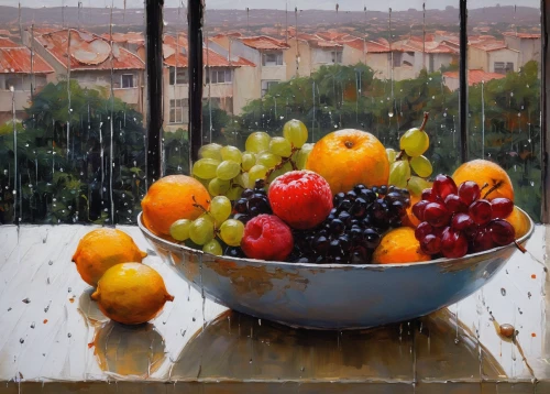 bowl of fruit in rain,fruit bowl,cherries in a bowl,summer still-life,oil painting,oil painting on canvas,bowl of fruit,fruit basket,oberlo,basket of fruit,fruit bowls,snowy still-life,fresh fruits,still life,autumn still life,summer fruit,oil on canvas,glass painting,still-life,fruit tree,Conceptual Art,Fantasy,Fantasy 15